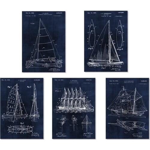 5 in 1 vintage shipping boat or model art prints HD printing sea house wall decor unframed
