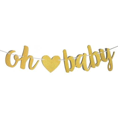 50 sets Oh baby Banner Glitter Happy Birthday Banner Garland Flag Cartoon Letter baby Birthday Baby Shower Decoration