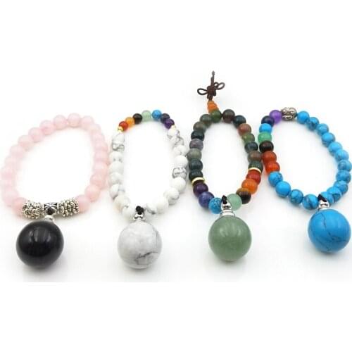 Natural gems stone perfume bracelets amethyt essential oils diffuser bangles ball shape vial bracelets for women girls gift
