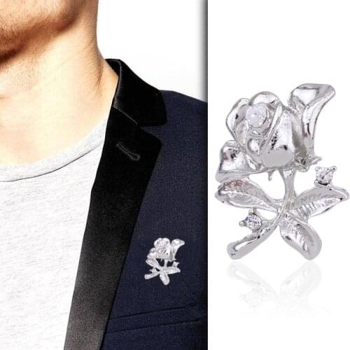 White Rose Flower Elegant Fabulous Romantic Small Rhinestone Brooch With Pin for Alloy Metal Jewelry, 5 pcs/lot, Item: BH7384