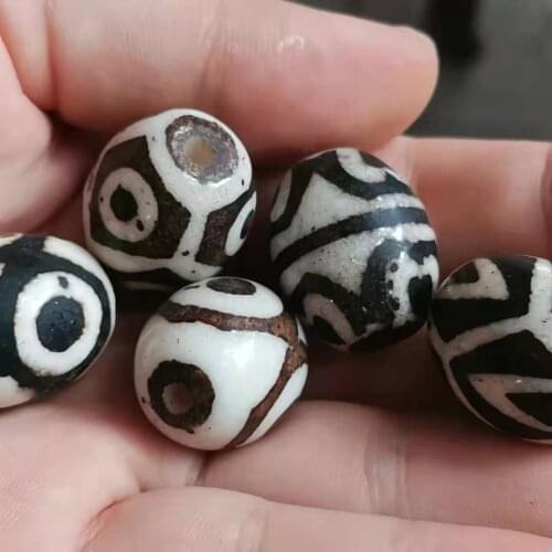 Natural Agate Daluo Dzi Bead Muddy Round DIY Material Pendant Bracelet Men Women Tibetan Ethnic Unique Accessories Loose Jewelry