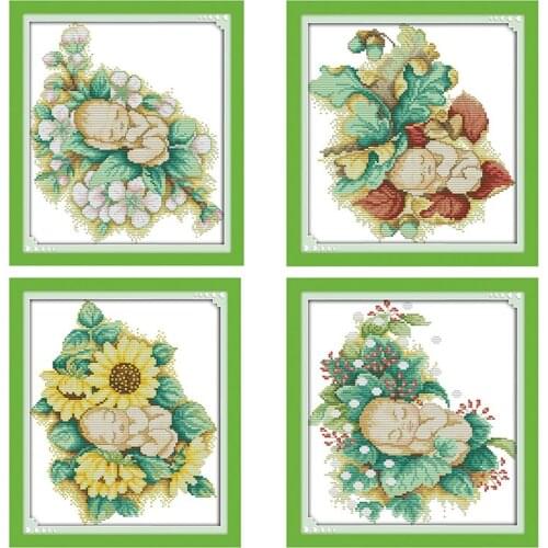 Four season baby Printed Cross Stitch Kits 11ct 14ct Canvas Fabric Embroidery Home Decoration Cross Stitch Embroidery Needlework