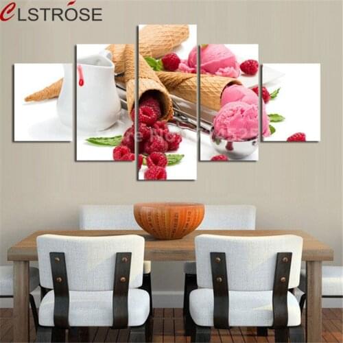 CLSTROSE 5 Pcs Ice Cream And Cup Of Modern Canvas Print Painting Wall Art Picture For Kitchen Room Modular Picture Cheap Price