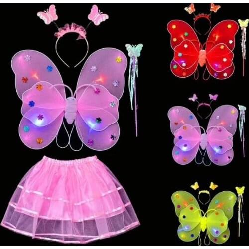 Child Double Layer Twinkling Luminous Butterfly Wing Dancing Birthday Holiday Carnival Cosplay Banquet Stage Show Performance