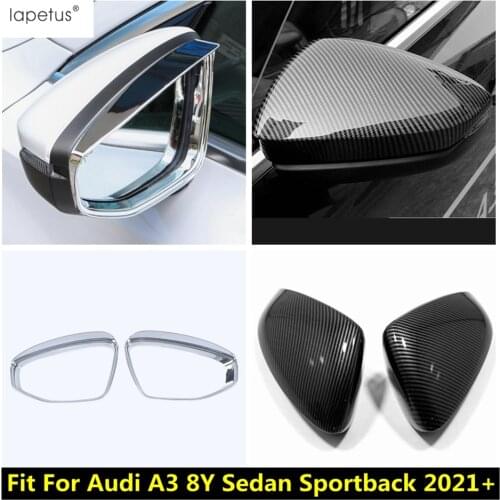 ABS Chrome / Carbon Fiber Look Exterior For Audi A3 8Y Sedan Sportback 2021 Car Rear View Mirror Rain Eyebrow / Caps Cover Trim