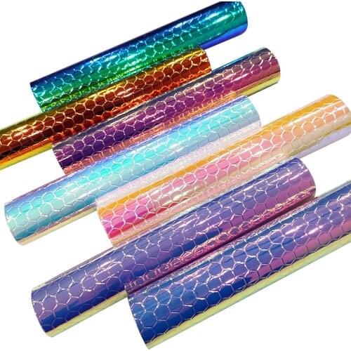 135*30cm Geometric Design PU Holographic Embossed Faux Leather Fabric Sheet for Making Shoe/Bag/DIY Accessories/Hair Bow