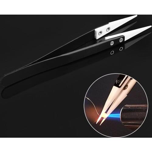 Ceramic Tips Tweezers Stainless Steel Handle Straight Aimed Tweezers For Coils High Quality