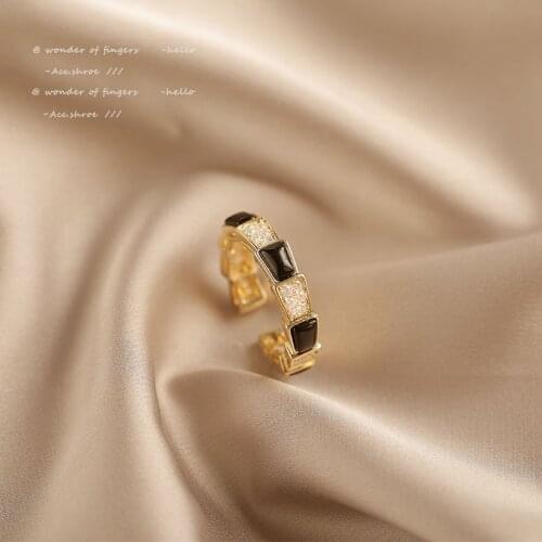 Classic Black Opal Fan-Shaped Gold Adjustable Rings For Woman 2021 Gothic Korean Fashion Jewelry Girls Finger Set Accessories