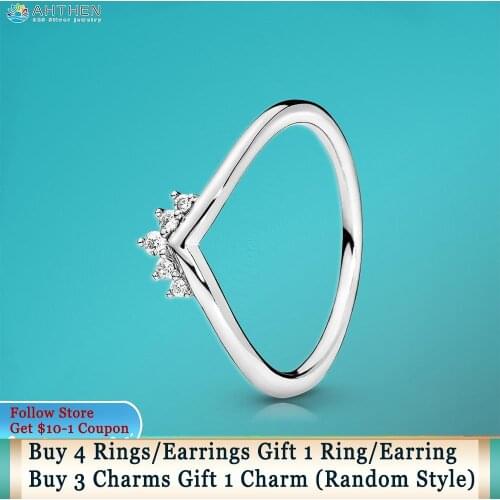Ahthen 925 Sterling Silver Ring Tiara Wishbone Ring Original S925 Women Rings Ngagement Ring Women Jewelry Making Girl Rings