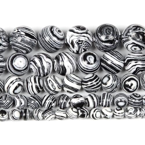 Natural Stone Black White Malachite Round Loose Beads For Jewelry Making Bracelet DIY Needlework Beads Strand 4/6/8/10/12 MM