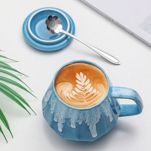 Snow Pattern Mugs With Lids And Spoon Ceramic Mugs For Men And Women Milk Mug Coffee Mug Drillshaped Mugs 370ml