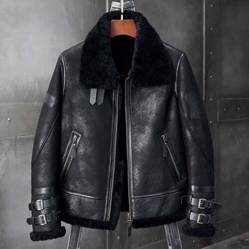 New Shearling Coat Mens B3 Bomber Jacket Black Leather Jacket Short Fur Coat Sheepskin Coat Mens Winter Coats