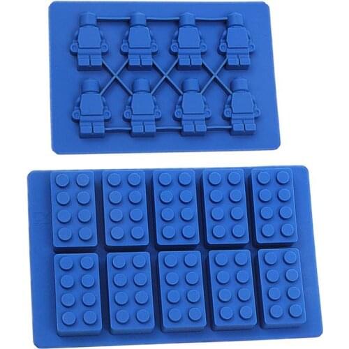 Hot Selling 2pcs/set Square Lego Toy Brick Silicone Ice Cube & Robot Ice Tray Mould Cake Chocolate Mold Cake Baking Tools IT040