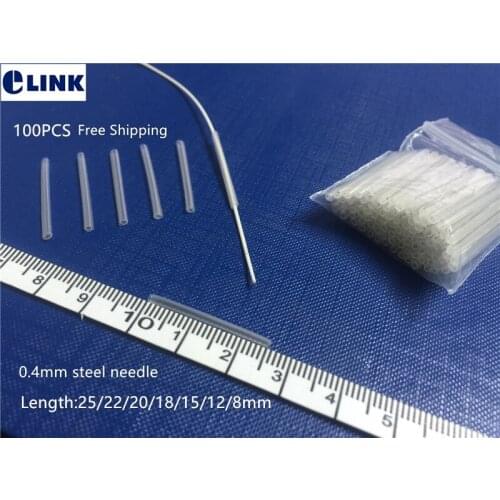 100pcs mini fusion sleeve optical fiber 0.5mm 304 reinforced stainless steel needle ftth protective sleeve 25mm free Shipping