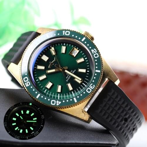 HEIMDALLR 300M Black Dial Mens Bronze Diver Watch Sapphire Waterproof NH35A Automatic Movement Mechanical Watches