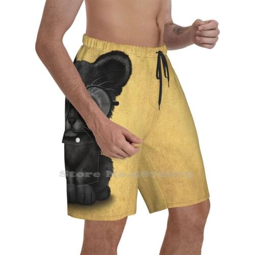 Cute Baby Black Panther Cub Wearing Glasses On Brown Quick Dry Swimming Beach Shorts Black Panther Black Panther Cub Black