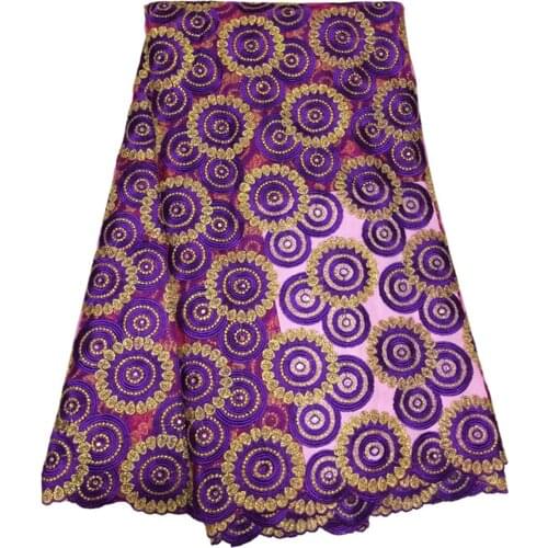 Wholesale price African Net Lace Newest French Tulle Lace Fabric/Gold Thread Embroidered purple Guipure lace material