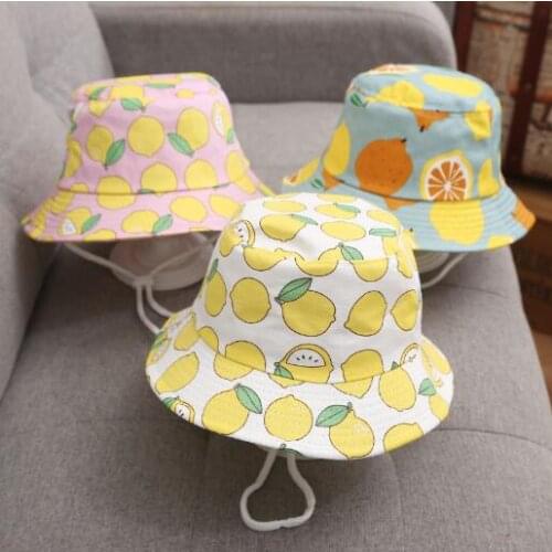 Cartoon Sun Hat Baby Panama Beach Summer Children Girl Bucket Cap Kids Fruit Print Outdoor Hats Toddler Girls Fisherman Cap