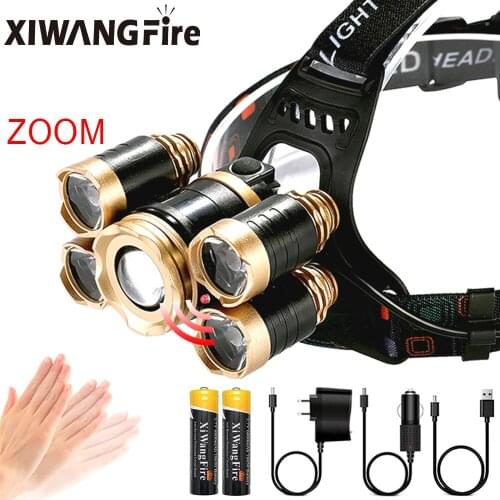 Rechargeable Sensor Led Headlamp Zoom Fishing Headlight Torch Hunting Head Lamp Camping Headlamp Flashlight Head Light Lantern