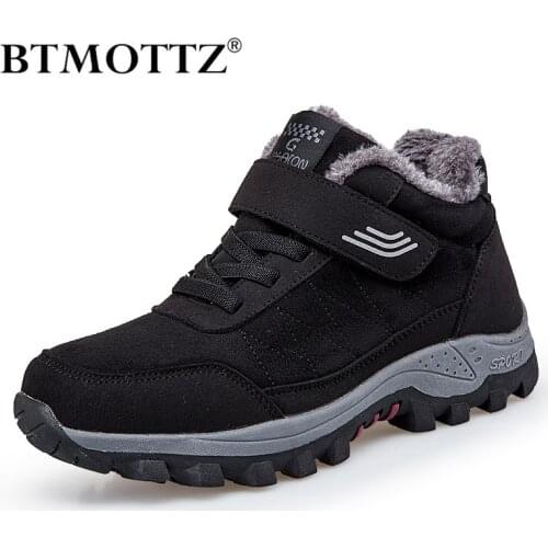 Unisex Hiking Boots Winter Warm Plush Snow Boots Outdoor Non-slip Walking Shoes For Couple Mens High Quality Ankle Boots Leather