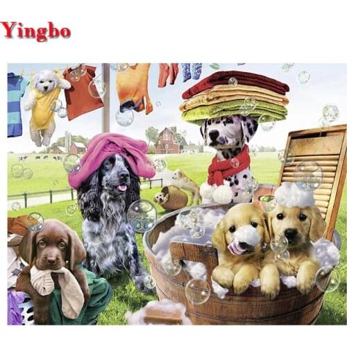 Diy Diamond Painting Laundry Day Dog Animals Full Drill Square/Round Embroidery Rhinestone Picture Mosaic Handcraft Home Decor