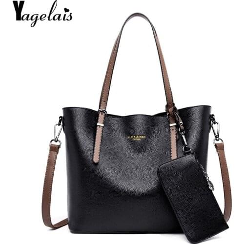New Simple Women bag Soft Leather handbags Ladies Shoulder bag Females Tote Messenger bags Crossbody Bags Bolsas With Wallet