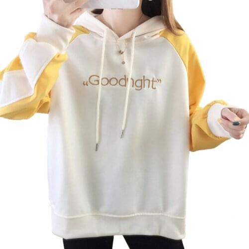 Zuolunouba Autumn Casual Women Hoody Sweatshirt Embroidery Letter Goodnght Harajuku Lady Pullover Loose Long Sleeves Thin Female