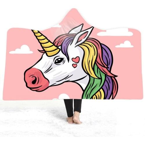 Rainbow Unicorn Thin Hooded Blanket Coral Fleece For Autumn Super Soft Art Beach Towel Throw Travel Bedspread Cartoon Beds