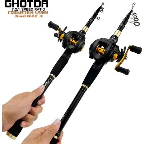 GHOTDA Carbon Fiber Fishing Rod Casting Reel Combo 1.6/1.8/2.1/2.4m Ultralight Fishing Pole Baitcasting Reel