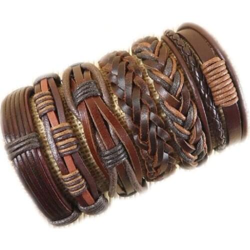 Vintage Tribal Bohemian Wood Beads Bracelet Boho Bracelet Cuff Men Leather Braclet Femme Male Wrist Band Handmade Jewelry-S51