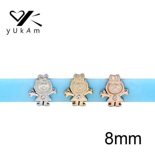 YUKAM 8mm Slider Silver Color Enamel Smile Face Little Baby Girl Slide Charms Keeper for Bracelet DIY Jewelry Accessories Making