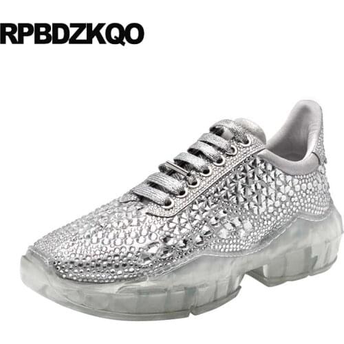 Crystal brand diamond white transparent celebrity women platform designer shoes china creepers high quality elevator rhinestone