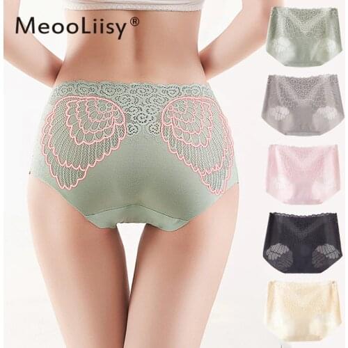 MeooLiisy Women Panties Sexy Lace Underwear Girls Knickers Ice Silk Lingerie Female Seamless Centre Waist Briefs Underpants