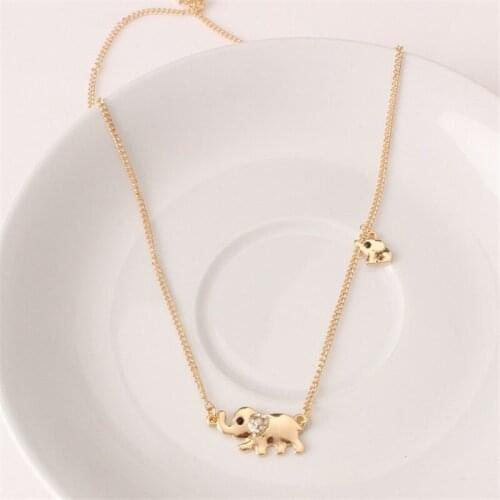 Cute Elephant Family Pendant Necklace for Women Gold Color Animal Chain Necklace Crystal Clavicle Necklace Fashion Jewelry