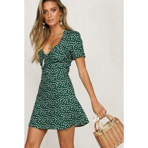 Polkadot Print Summer Dress Vintage Irregular Bandage Wrap Short Dress Women Chiffon Mini Dresses Beach Vestidos 2020