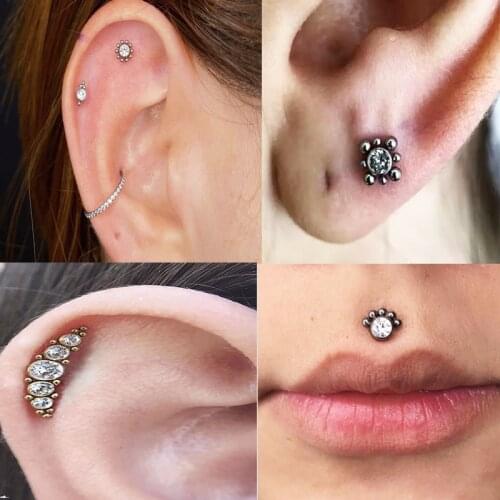 1PC G23 Titanium Ear Cartilage Helix Tragus Stud 16G Internally Threaded Labret Lip Body Piercing Jewelry