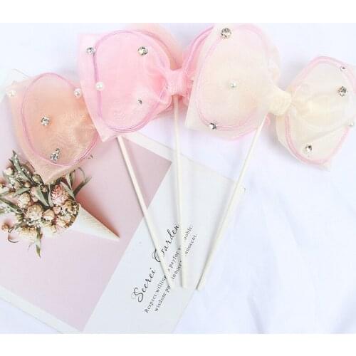 1 Pcs Cute Colorful Big Bowknot Cake Toppers with Bling Decorations for Wedding Girls Birthday Party Cake Decorating Supplies