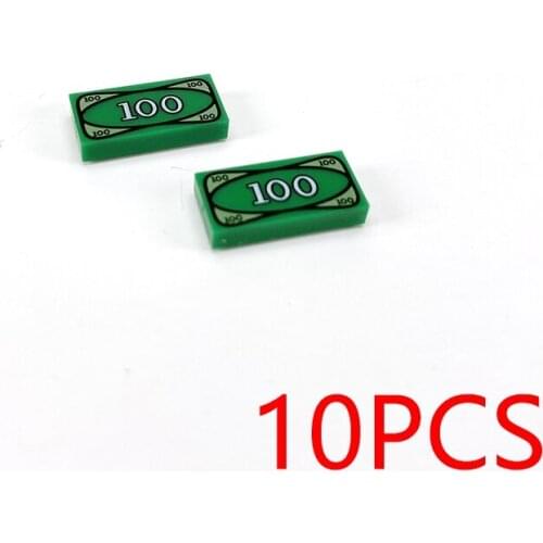 10PCS Print Cash USD Pattern 1x2 MOC Building Blocks Tile Construction Classic Brick Toys Kids Learning Education