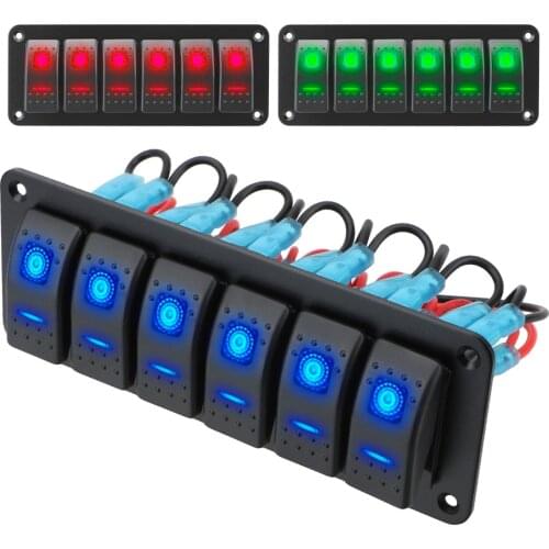 12/24V 6LED Rocker Switch Panel Gang For Marine Boat Caravan RV ON-OFF Double Light Switch Waterproof Toggle Switch Panel