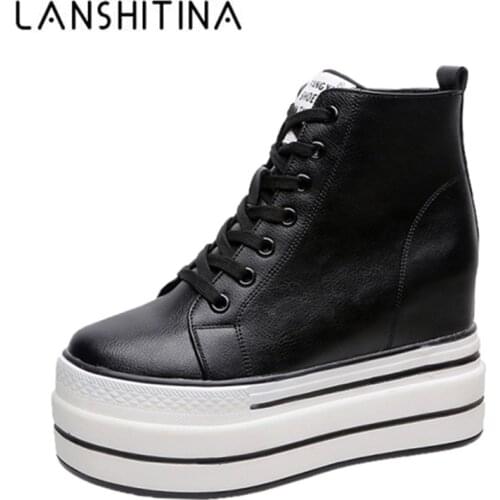 2020 Autumn High Platform Sneakers 10.5CM High Heels Women Thick Sole Ankle Boots Leather Wedge Winter Casual Shoes White Boots