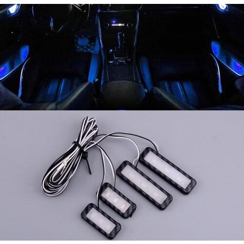 4Pcs Universal Car Interior Door Handle Bowl Blue LED Ambient Atmosphere Light 12V