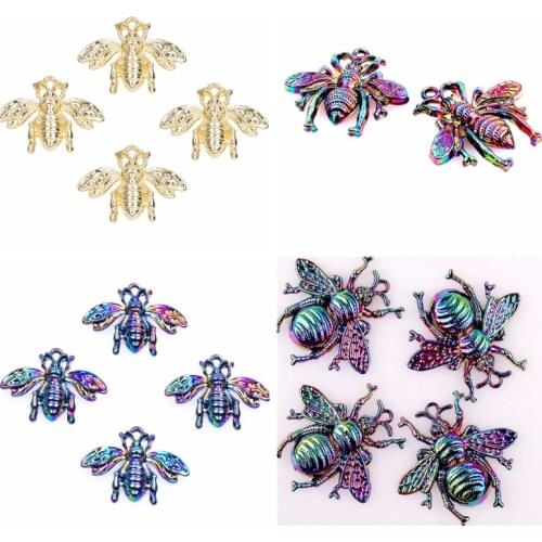 5pcs Insect Charms For Jewelry Making Charms Necklace Men Pendants DIY Accessories Animal Golden Rainbow Color Handmade Material