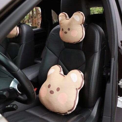 Car Cartoon Headrest Cute Rabbit Ice Silk Comfortable Car Waist Neck Pillow Cushion Car Interior Accessories