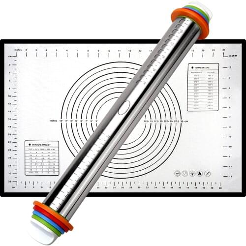 AYI&AYEE 17"(44cm) Cookie Rolling Pins Adjustable Roller Stainless Steel With Silicone Fondant Dough Mat Heat Resistant