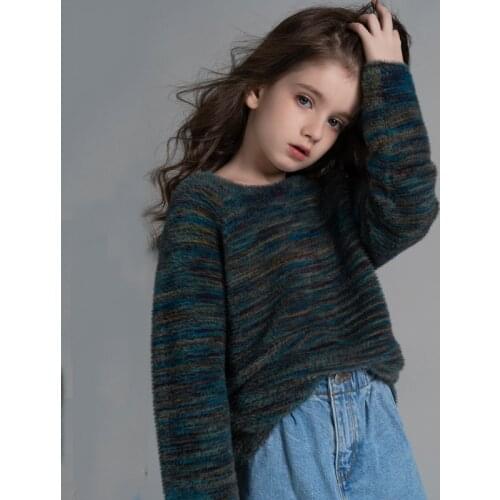 Children Velvet Sweaters For Girls Kids Long Sleeve O Neck Knitted Pullover Warm Thickening Tops 5 To 14 Years Children Knitwear