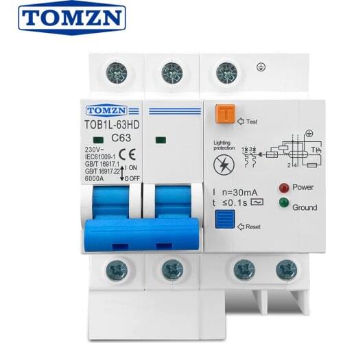 Residual current circuit breaker Main switch with surge protector RCBO MCB with Lightning protection SPD