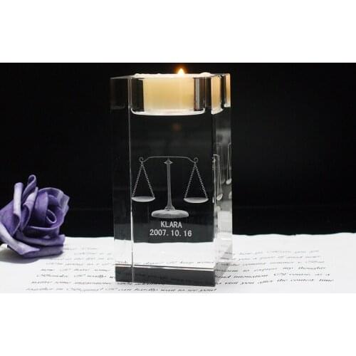 Exquisite Zodiac Sign Crystal Cube Candlestick Laser Engraved 12 Constellations Glass Candle Holder Home Dining Decor Accessory