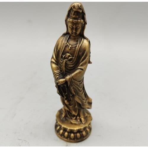 CHINA antique brass fengshui guanyin bodhisattva small Statue Metal crafts family decorations statue