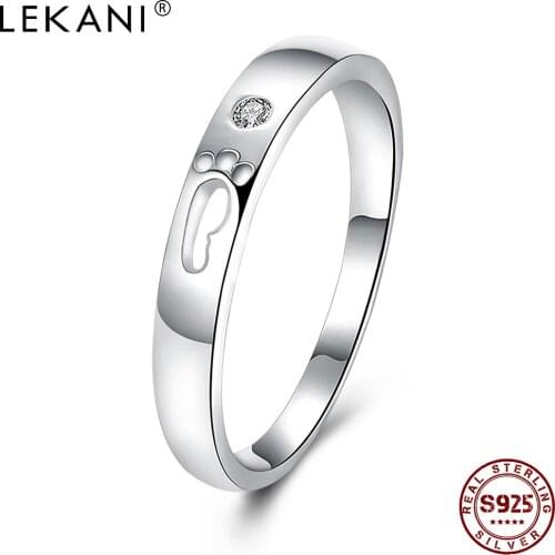 LEKANI 925 Sterling Silver Rings For Women With Zircon Cute Romantic Footprints Ring Party Female Fine Jewelry New Arrival