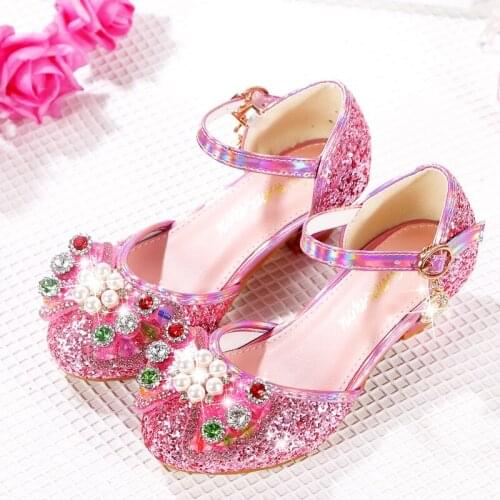 Girls' Leather Shoes 2021 New Anti-kick Princess Shoes Childrens Korean Single Shoes Soft Sole Crystal Shoes for Wedding Sweet